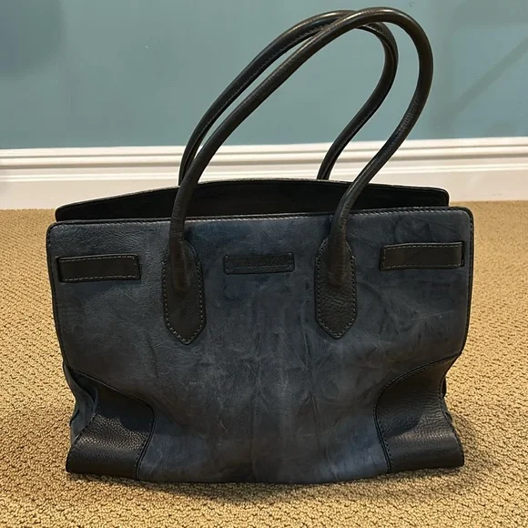NEW Frye Michelle Work Tote Bag Blue Black Leather - Picture 3 of 16